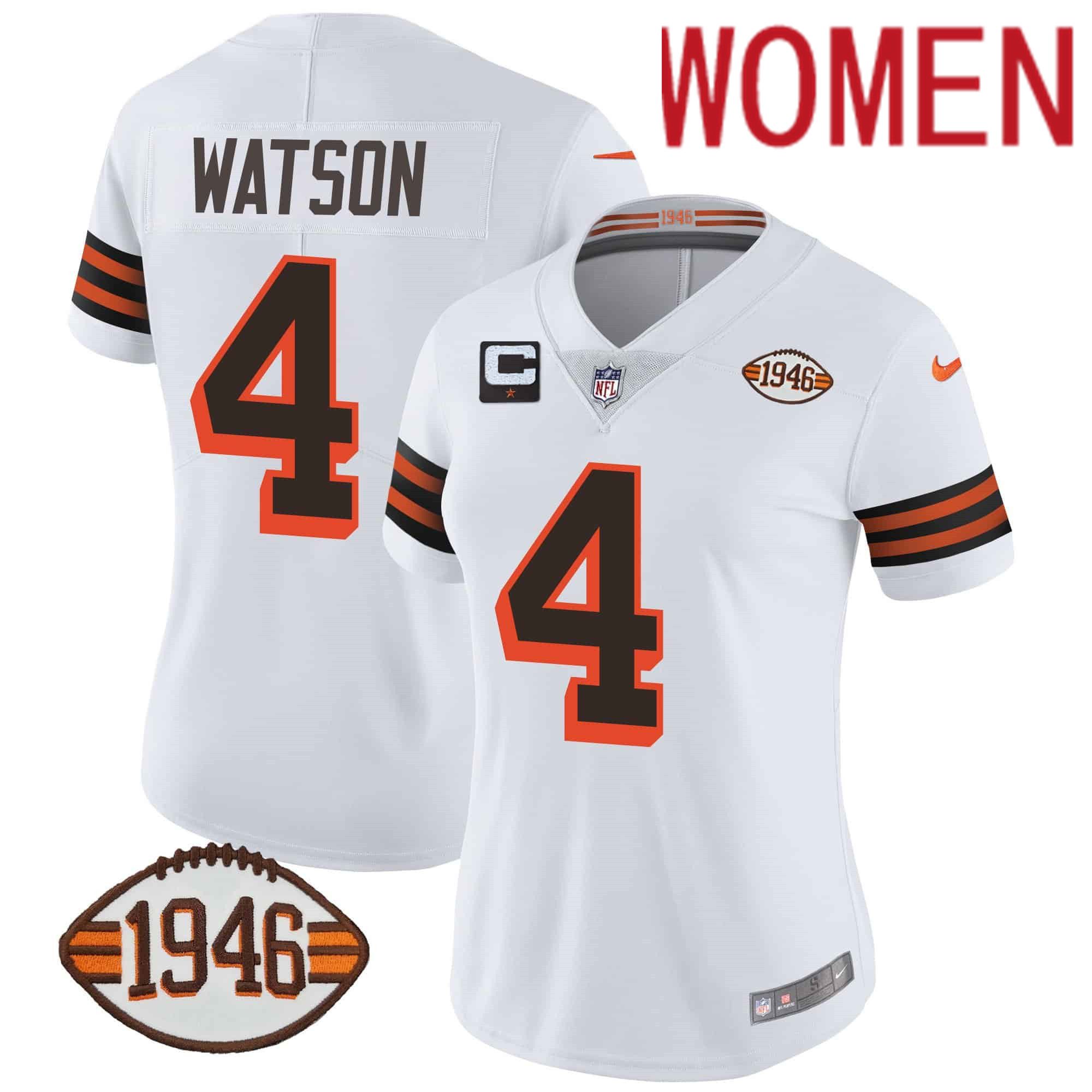 Women Cleveland Browns 4 Watson White 1946 75th Anniversary Patch 2024 Nike NFL Jersey